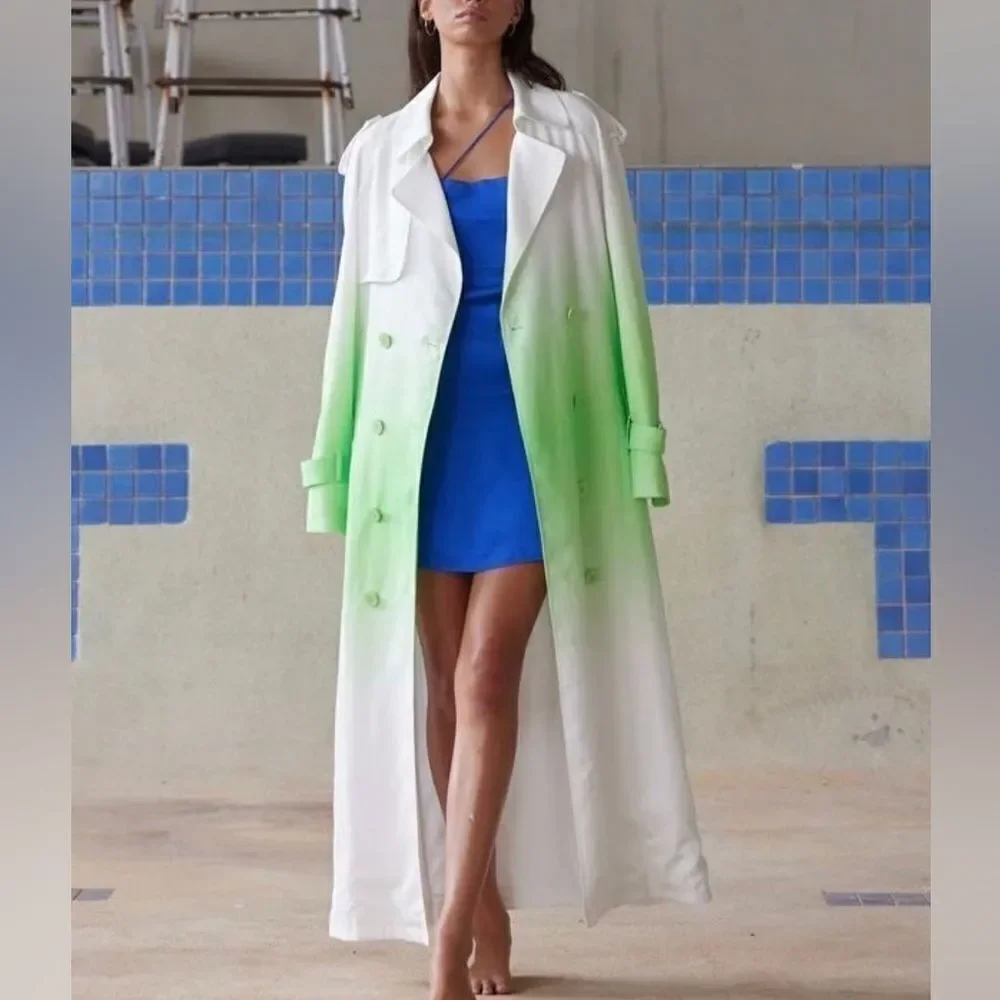 NWT PIPPA the Label Women's Beatrix Ombré Trench Coat in White/Lime Size Medium - Picture 3 of 8